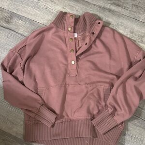 Pink Lily Mauve Button-Up Cowl Neck Sweater